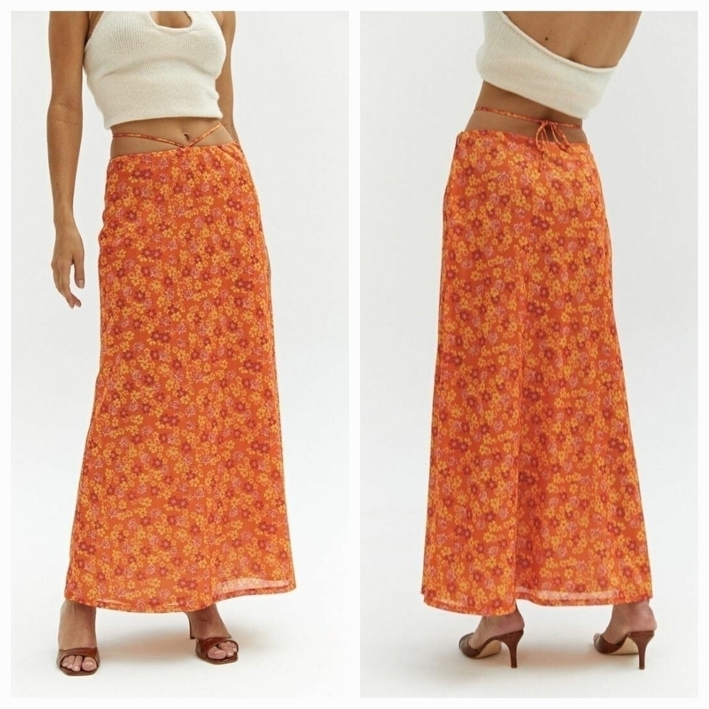 Musier Paris Dakota Skirt in Orange Floral size 38 NWT